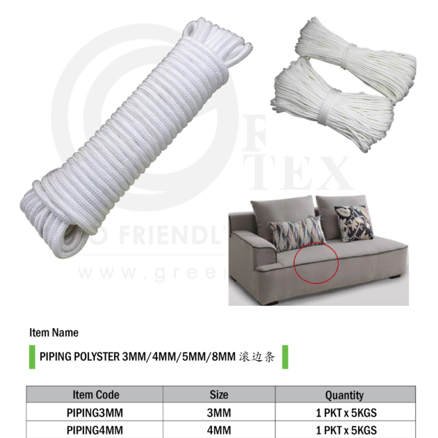 PIPING POLYESTER 3MM/4MM/5MM/8MM