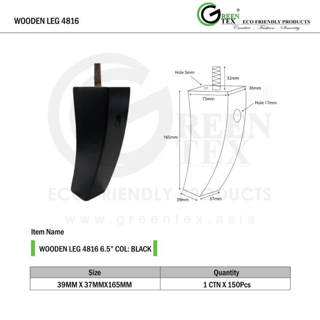 WOODEN LEG 4816 6.5" BLACK