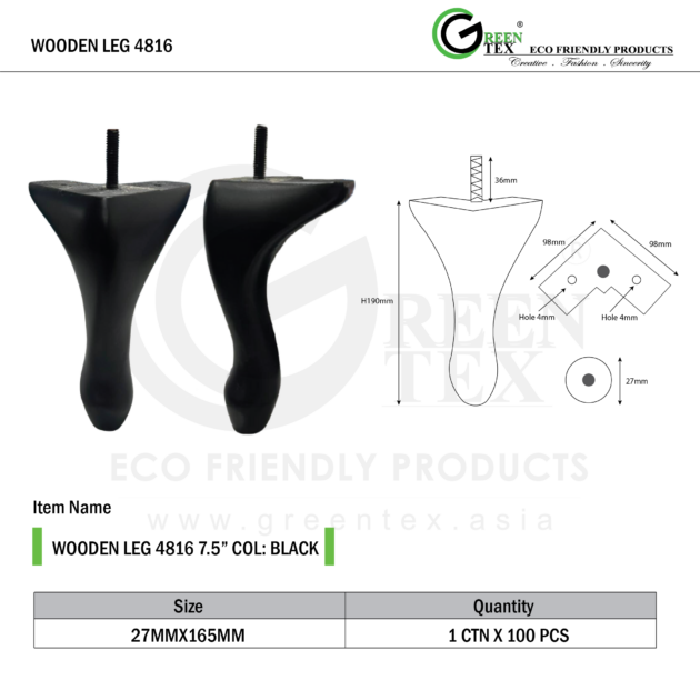 WOODEN LEG 4816 7.5" BLACK