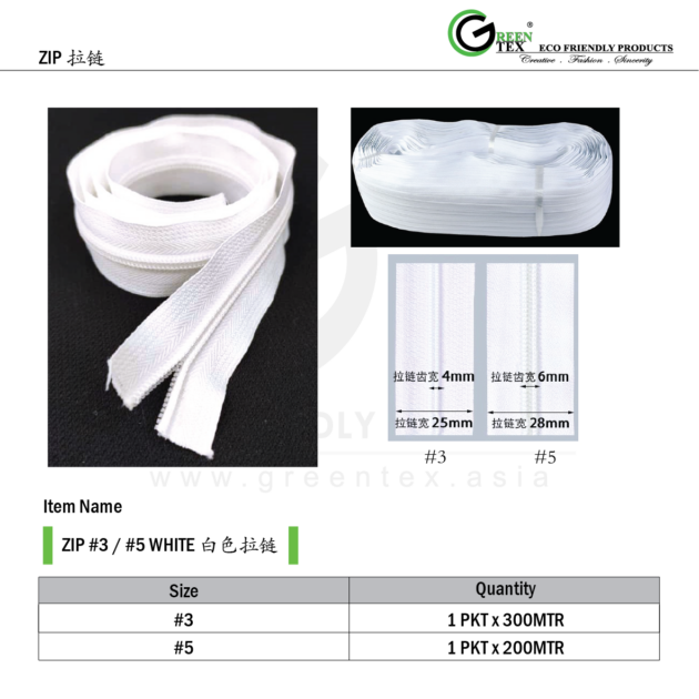 ZIP #3 / #5 WHITE