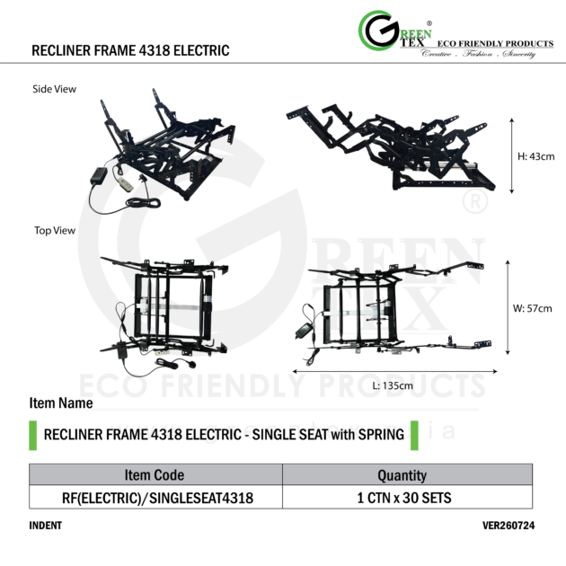 RECLINER FRAME 4318 ELECTRIC - SINGLE SEAT WITH SPRING
